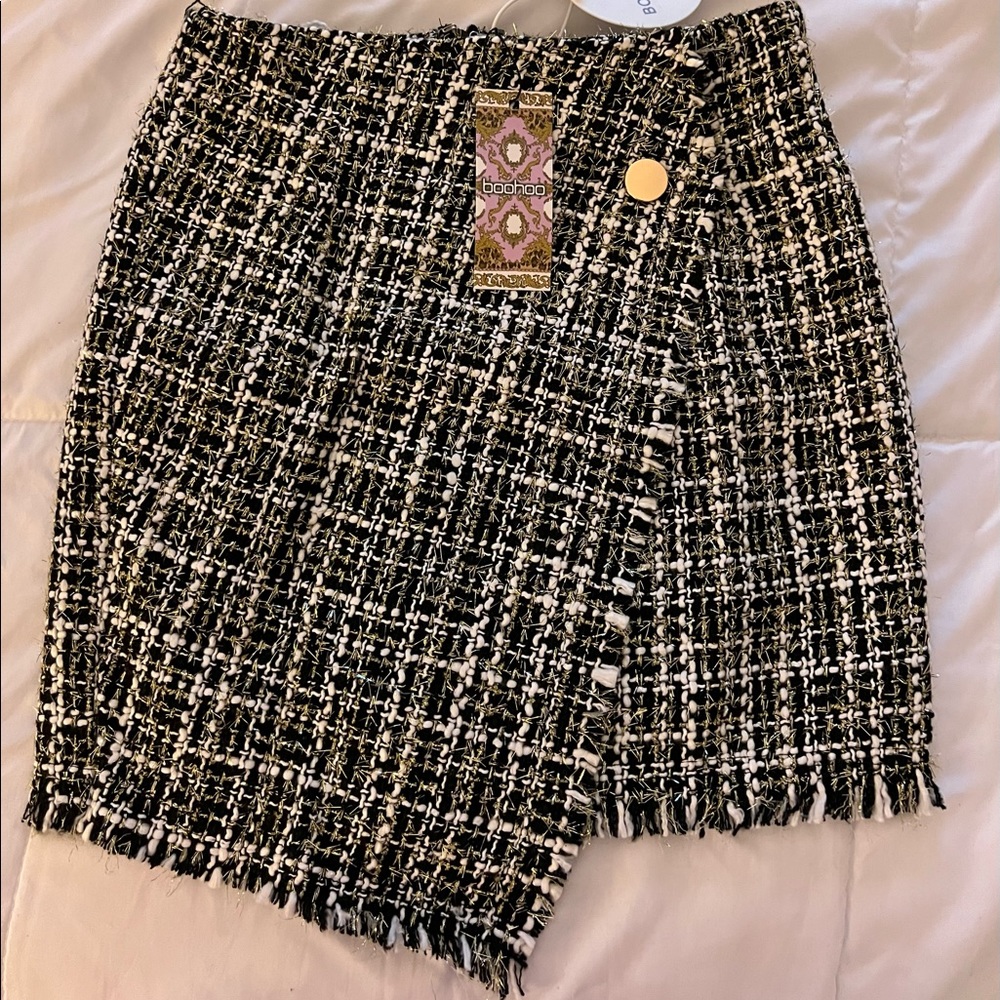 PETITE BOUCLE CHECK WRAP MINI SKIRT